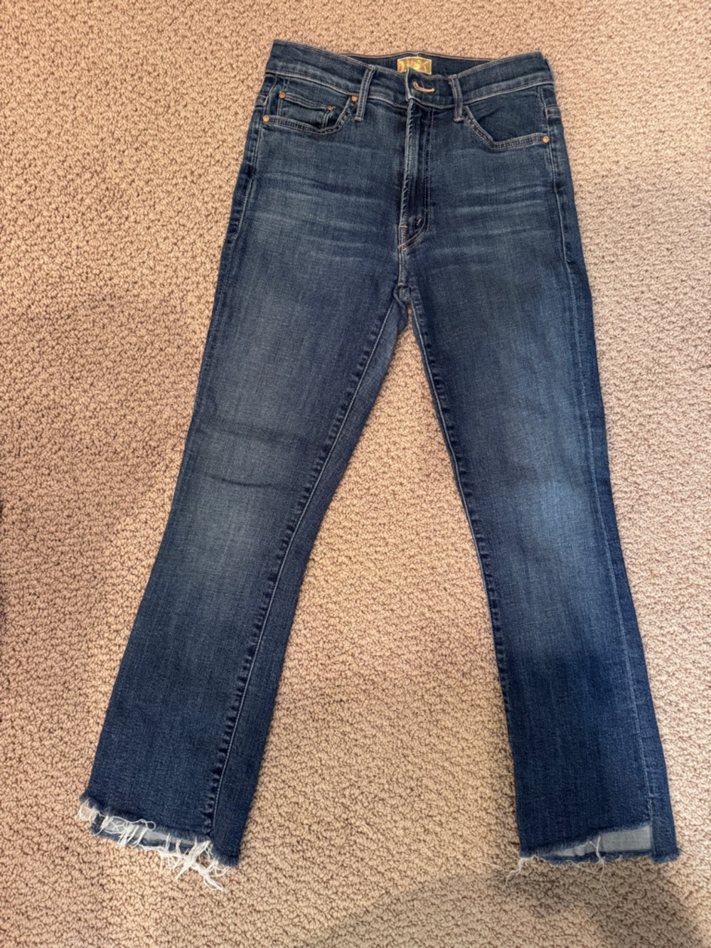MOTHER Dark Blue Raw-Hem Cropped Straight Jeans